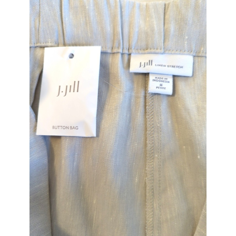 New J. Jill Linen Stretch Pants PM Pull On Button Hem Ankle Macadamia Comfort